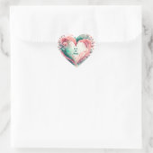 Sticker Cœur Belle aquarelle rose et vert Floral (Sac)