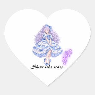 Sticker Cœur Belle Fille Anime en Bleu Lolita