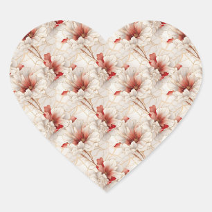 Sticker Cœur Belle Flore Rouge Blanc