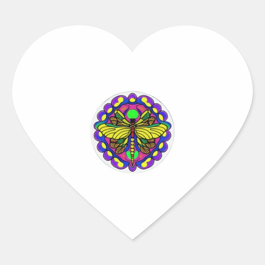 Sticker Cœur Belle libellule, colorée et ornée (Devant)