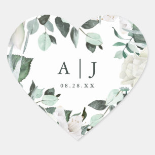 Sticker Cœur Belle verdure avec Monogramme Mariage Date Entendr
