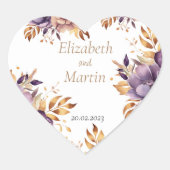 Sticker Cœur belles fleurs d'aquarelle mariage (Devant)