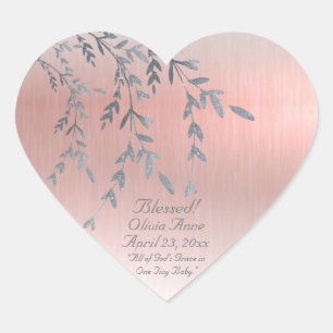 Sticker Cœur Bienheureux Pink Metallic Baby Girl Nom Date Parti