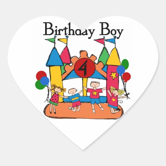 Sticker Cœur Big Bounce Boy 4th Birthday Tshirts et cadeaux (Devant)