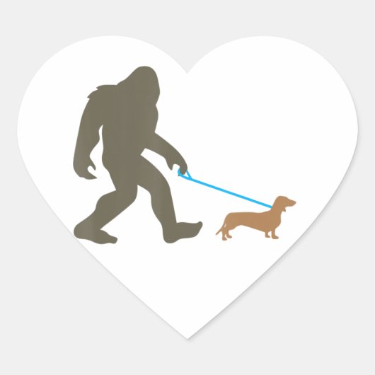 Sticker Cœur Bigfoot Walking Dachshund Sasquatch Doxie Chig Cad (Devant)