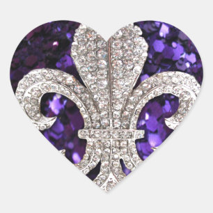 Sticker Cœur Bijou étincelant Fleur De Lis Sequins Violet
