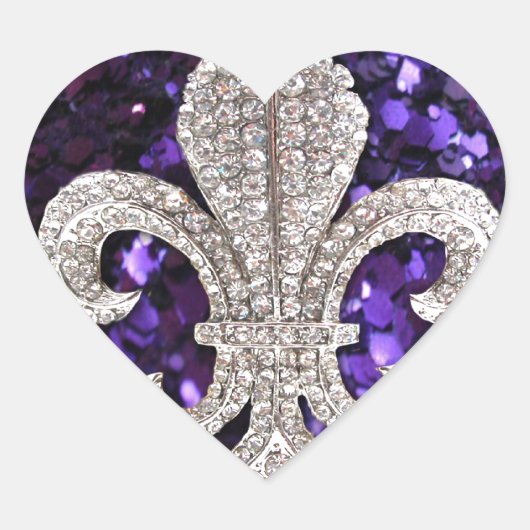 Sticker Cœur Bijou étincelant Fleur De Lis Sequins Violet (Devant)