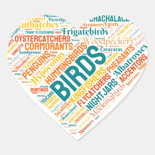 Sticker Cœur Birdwatcher cadeau Birder Birder Birder Wordcloud (Devant)