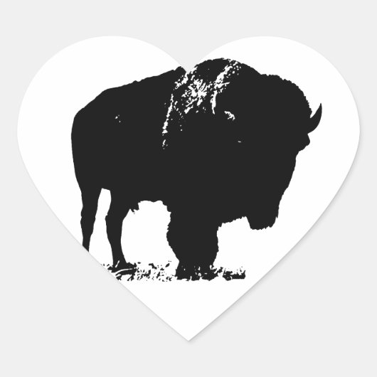 Sticker Cœur Bison de bison noir et blanc Pop Art (Devant)