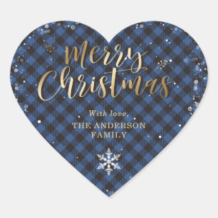 Sticker Cœur Bison doré Plaid Snowflake Joyeux Noël