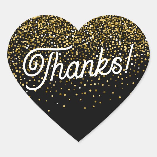 Sticker Cœur Black and Gold Confetti Merci! Cadeau (Devant)