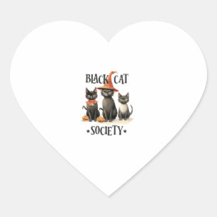 Sticker Cœur Black Cat Society Cute Halloween Black Cat Witch H