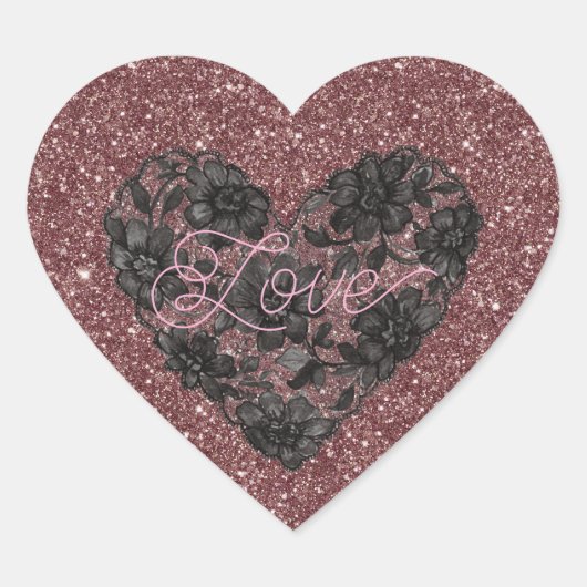 Sticker Cœur Black Faux Lace Heart Floral (Devant)