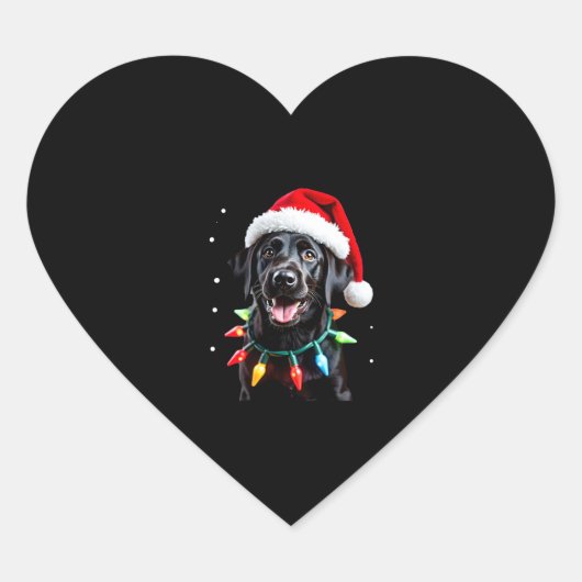 Sticker Cœur Black Lab Labrador Christmas Tree Light Pyjama Chi (Devant)