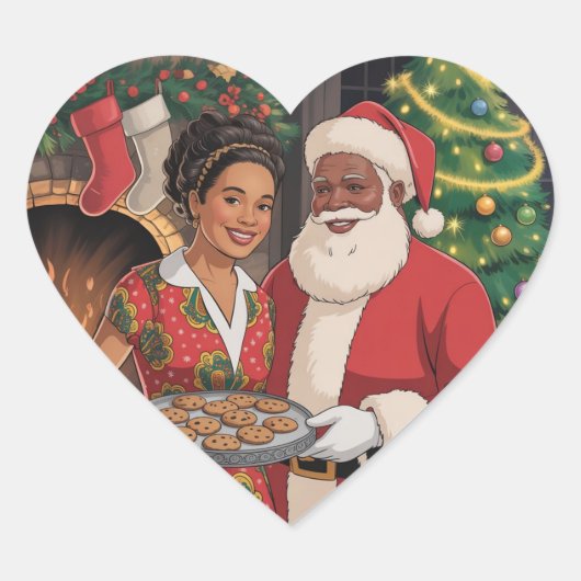 Sticker Cœur Black Santa & Mrs. Claus Christmas Card (Devant)