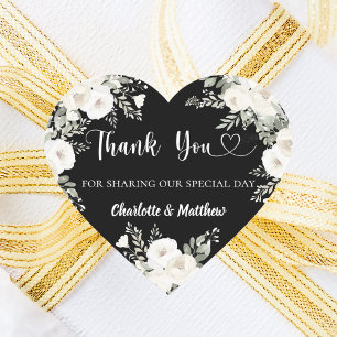 Sticker Cœur Black white florals merci mariage