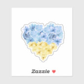Sticker Coeur bleu et jaune, drapeau ukrainien floral (Feuille)