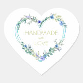 Sticker Cœur Bleu fait à la main avec l'amour Citation Floral C (Devant)