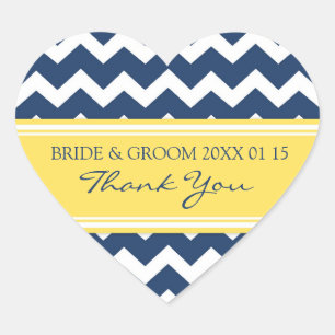 Sticker Cœur Bleu Jaune Chevron Merci Mariage Favor Tags