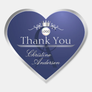 Sticker Cœur Bleu marine cadre argent Logo et monogramme Merci