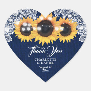 Sticker Cœur Bleu marine toile de jute dentelle tournesol Maria