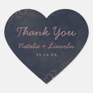Sticker Cœur Bleu Nuit & Rose Gold Foil Chic Mariage Remercieme