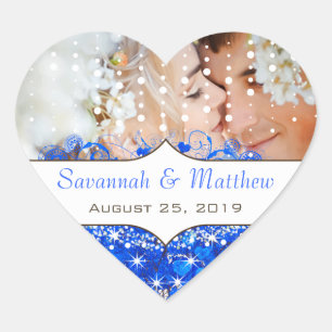 Sticker Cœur Bleu Royal Votre Photo Cœur Romantique Feuille