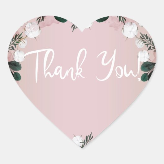 Sticker Cœur Bleu Taupe Coton Floral Verdure Mariage rustique (Devant)