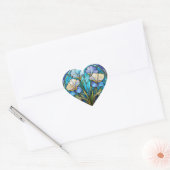 Sticker Cœur Bleu Turquoise Floral Art Nouveau Vitrail (Enveloppe)