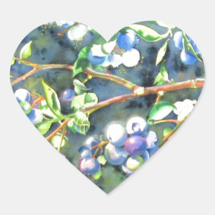 Sticker Cœur Bleuets, fruit romantique Peinture d'aquarelle