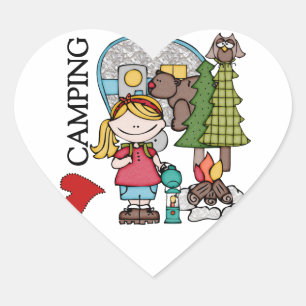Sticker Cœur Blond Hair Girl I Love Camping