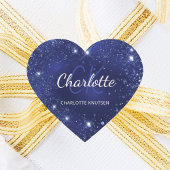 Sticker Cœur Blue glitter dust monogram name