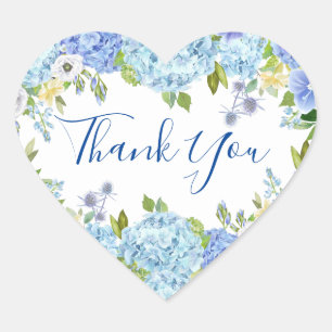 Sticker Cœur Blue Hydrangea Floral Greenery Mariage d'aquarelle