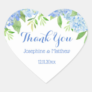 Sticker Cœur Blue Hydrangea Floral Greenery Merci Mariage