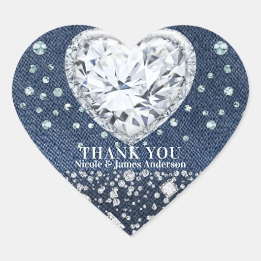 Sticker Cœur Blue Jean Denim & Diamonds Bling Diamond Heart (Devant)