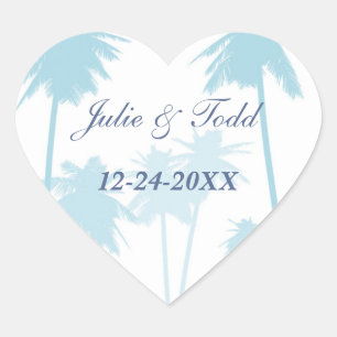 Sticker Cœur Blue Palm Trees Mariage tropical