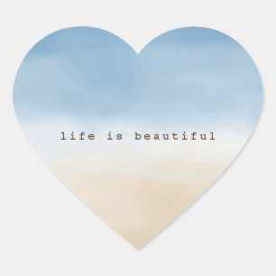 Sticker Cœur Blue Sky Beige Sand Ombre Aquarelle personnalisée