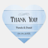Sticker Cœur Blue Tone on Tone Striped Wedding Thank You (Devant)