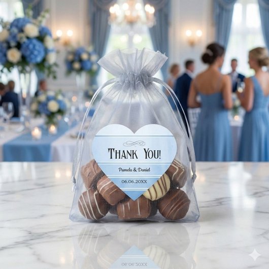 Sticker Cœur Blue Tone on Tone Striped Wedding Thank You