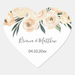 Sticker Cœur Blush beige floral sur le mariage blanc favorise