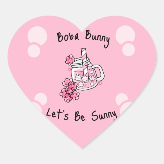 Sticker Cœur Boba Bunny Soyons Sunny Kawaii Rose (Devant)