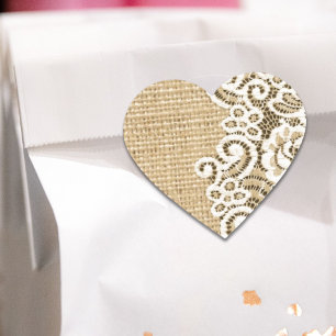 Sticker Cœur Bohème pays occidental rustique burlap et dentelle