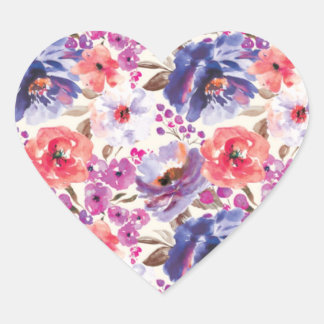 Sticker Cœur BoHo Chic Enveloppe violet et rose floral