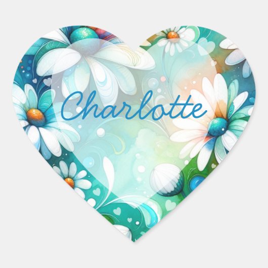 Sticker Cœur Boho Whimsical Fleur Daisy avec Coeurs (Devant)