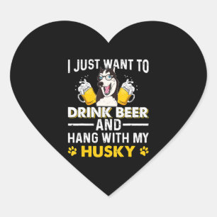 Sticker Cœur Boire Beer Hang Avec Mon Husky Tshirt Cadeau Dog B