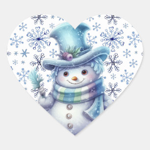 Sticker Cœur Bonhomme de neige en temps hivernal