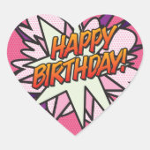 Sticker Cœur BONJOUR D'ANNIVERSAIRE Fun Retro Comic Book Pink (Devant)
