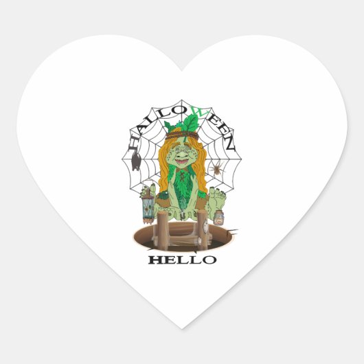 Sticker Cœur Bonjour Halloween (Devant)