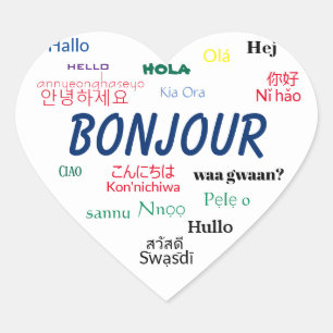 Sticker Cœur Bonjour Langues World Travel Colorée
