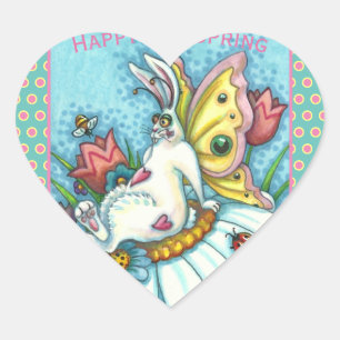 STICKER CŒUR BONJOUR PRINTEMPS FLUTTERBUN RABBIT, FUNNY BUNNY F